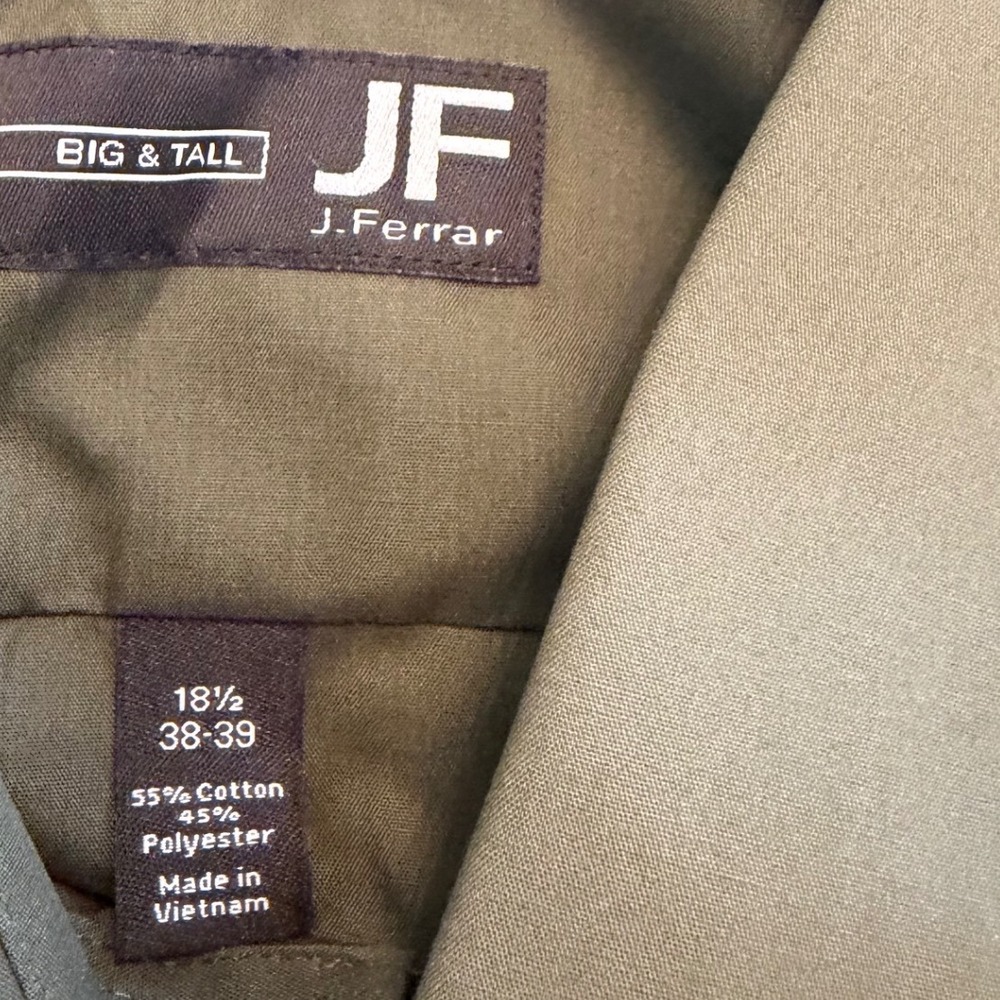 J.Ferrar JF Big & Tall Mens Stretch Dress Shirt Olive Green 18.5 38-39 LS - Picture 4 of 8